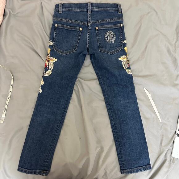 Kids Roberto Cavalli Embroidered Sequin Birds‎ Denim Jeans Size 6 122 - Picture 2 of 16